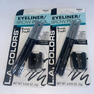 L.A. Colors (2)- 2pk- Eyeliner / Brow Pencils & Sharpener-New CBPN451-Black. - Picture 1 of 2