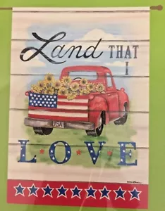 LAND THAT I LOVE patriotic decorative Large Porch Flag 28" x 40" NEW...red truck - Picture 1 of 3
