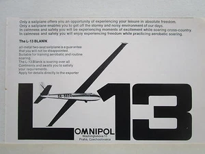 6/1972 PUB OMNIPOL PLANEUR L-13 BLANIK PRAHA VOL A VOILE SOARING ORIGINAL AD - Imagen 1 de 1