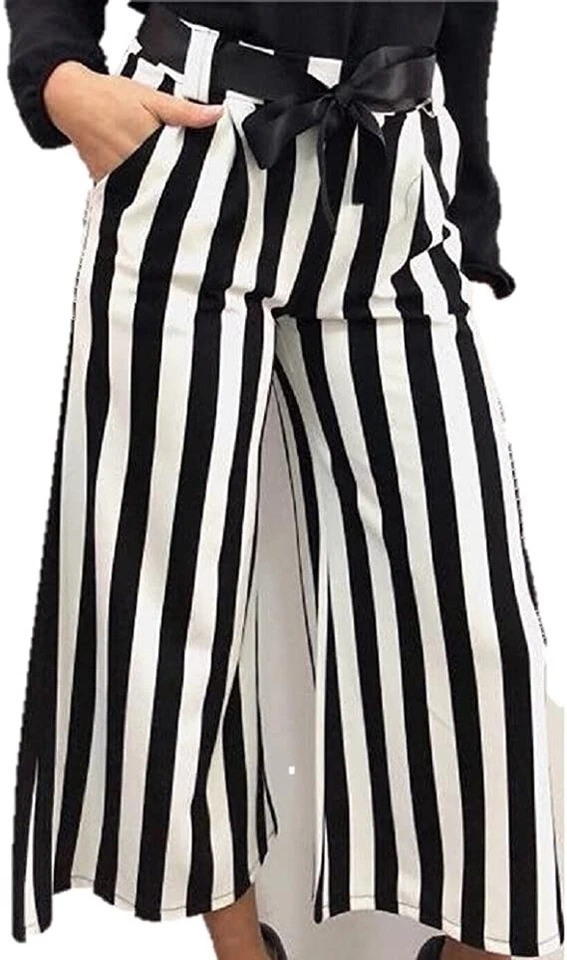 Pantaloni donna a righe bianco/nero taglia unica - Immagine 1 di 1