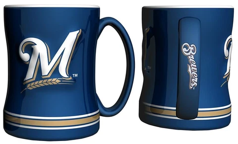 Milwaukee Brewers 15oz Sculpted Relief Coffee Mug [NEW] MLB Tea Cup Hot Ceramic Cover