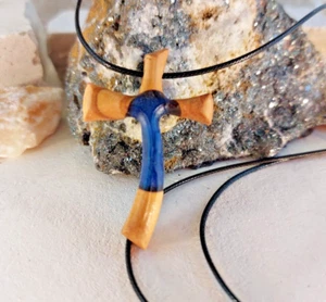 Croce resina legno di ulivo Collana Pendente Artigianale 11BR - Foto 1 di 6