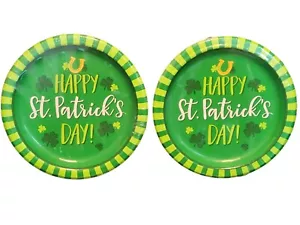 Set of 2 Green Happy St. Patrick's Day Dessert Plates 16 Ct 7" - Picture 1 of 4