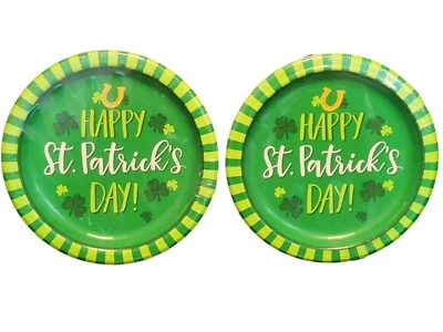 Set of 2 Green Happy St. Patrick's Day Dessert Plates 16 Ct 7" - Image 1 of 4