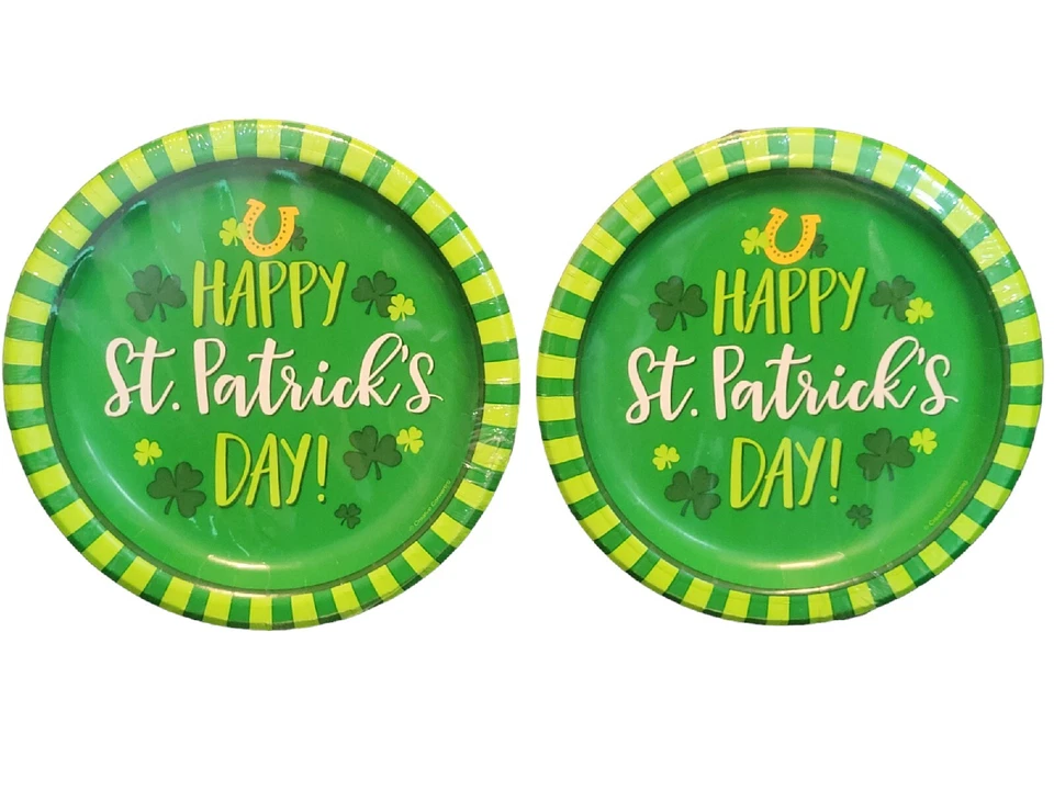 Set of 2 Green Happy St. Patrick's Day Dessert Plates 16 Ct 7" - Image 1 of 4
