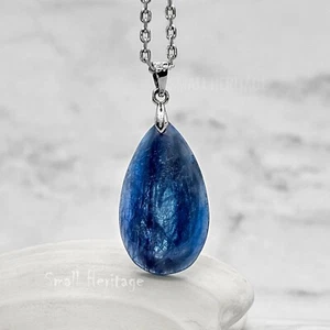 Natural Blue Kyanite Pendant Healing Love Luck Stone 925 Sterling silver Chain - Picture 1 of 10