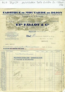 Dépt 21 - Beaune - Belle Entête d'une Fabrique de Moutarde du 10/04/1941 A Voir! - Picture 1 of 1