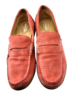 Hush Puppies Women's Wren Penny Loafers Size 6.5 Wide Coral Pink Suede Preppy - Image 1 of 4