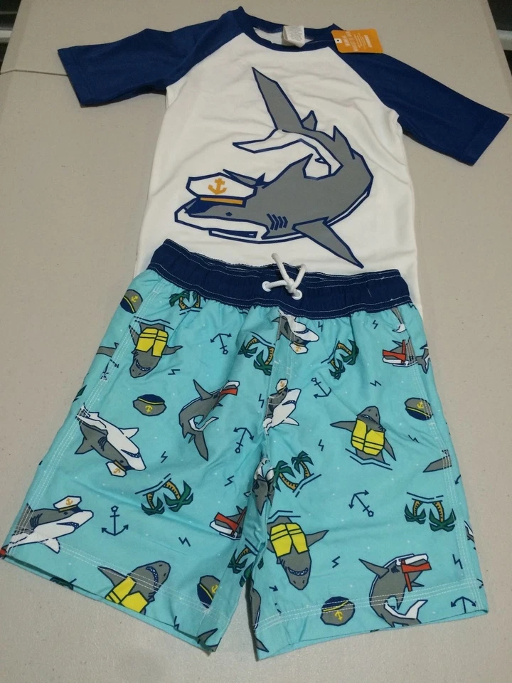 NWT Gymboree boy rash guard shark Set 2T 3T 4T 5/6,7/8,10/12 UPF 50+ - Image 1 of 1