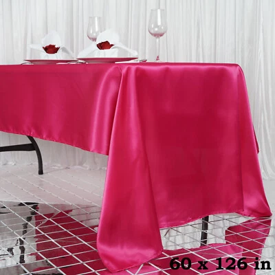 60x126-Inch RECTANGULAR SATIN TABLECLOTH Dinner Wedding Party Linens Decorations - Image 1 of 2