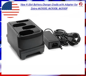 New 4-Slot Battery Charger Cradle with Adapter for Zebra MC9300, MC930B, MC930P - Picture 1 of 12