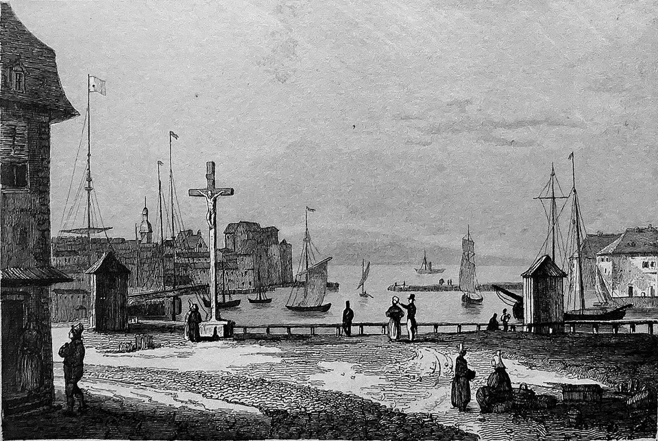 LE PORT de HONFLEUR au 19e siècle - Fine gravure du 19e siècle - Photo 1/2