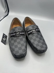 Size 8 - Beverly Hills Polo Club Mens Romano Gray Check Driving Shoes-NEW - Picture 1 of 9