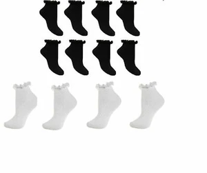 Black White Girls Frilly Lace Ankle TRAINER Socks Size age 2-20 years - Picture 1 of 1