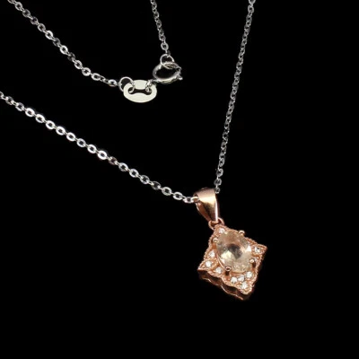 925 Sterling Silver Round Pink Morganite 6mm Simulated Cz  Necklace 18 - Image 1 of 4