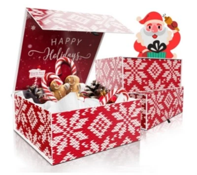 Kiniu 3Pack Christmas Gift Boxes w/ Lids for Presents Large Collapsible Box Set - Image 1 of 4
