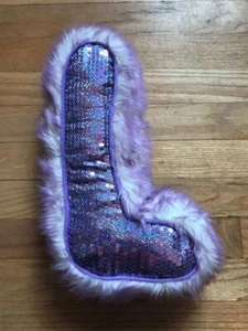 Justice Fuzzy Purple Tipped "L" Pillow with Purple Sequin Center VEUC - Picture 1 of 3