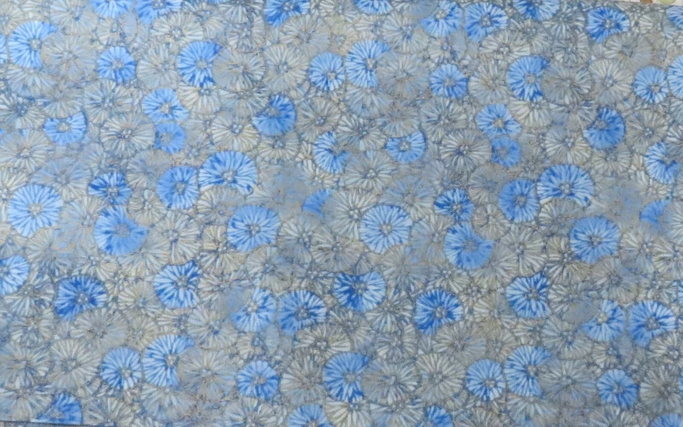 Tecido asiático flores azuis prata peça de 1 jarda # 1441 - Imagem 1 de 1