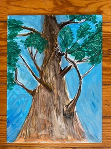Pintura en lienzo arte exterior contemporáneo árbol alto mirando hacia arriba cielo por un Renault - Imagen 1 de 6
