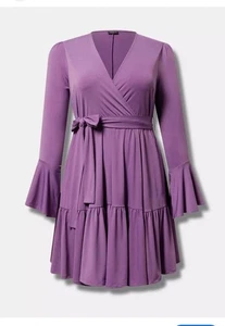 Maxi vestido tejido de estudio Torrid para mujer Plus 2X mangas de campana envoltura sintética - Imagen 1 de 9