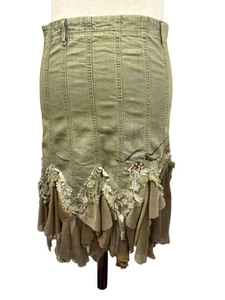 Y2K Lagan Look Asymetrical Skirt Boho Large HIT Green Pearl Magnolia Style - Picture 1 of 8