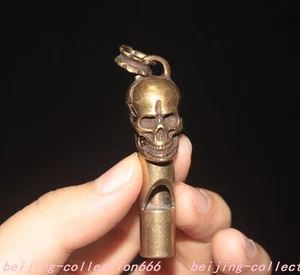2,6" Chinesische Bronze Feng Shui Exorzismus Totenkopf Pfeife Pfeifen Anhänger - Bild 1 von 6