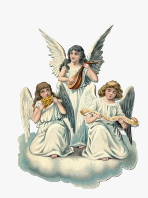 Шикарный винтажный вырез ангелов играть мандолина, трубы и пение * - Изображение 1 из 2