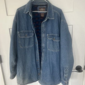 Vintage Levi Strauss coperta pile foderata denim uomo L shacket blu jeans cotone - Foto 1 di 10
