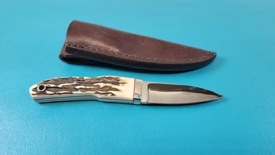 T.W. Cuchillo Downing personalizado punto de caída cazador + funda de cuero Cuyahoga OH TR629 Foto 1 de 4