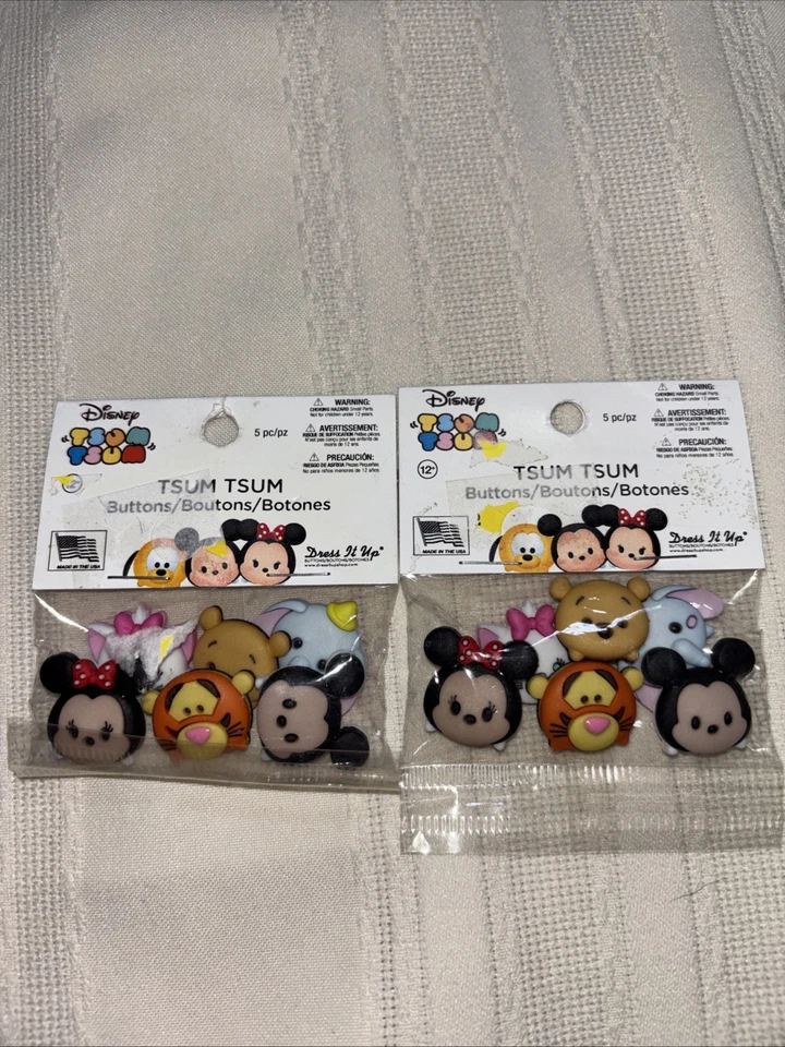 Disney Tusk Tsum shank buttons by  Dress It Up 2 Packages Pooh Tigger Mickey - Image 1 of 4