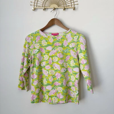 Key West винтажный верхний средний принт с ракушками Lilly зеленый розовый - Изображение 1 из 4