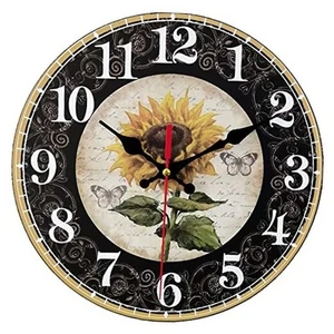 14 Inch Sunflower Kitchen Wall Clock Rustic Farmhouse Clocks, 14inch Black - Picture 1 of 8