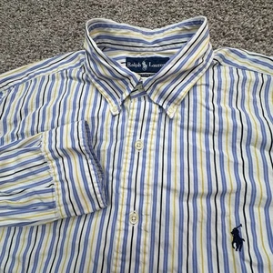 Ralph Lauren Oxford Camicia Uomo 17 XL Giallo Blu Bianco Righe OCBD Vestibilità Classica - Foto 1 di 8