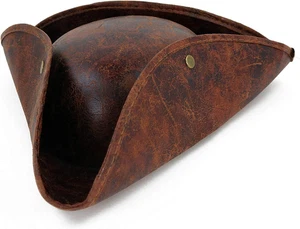 Faux Leather Pirate Hat - Brown Distressed Leather Colonial Style Tricorn Hat - Picture 1 of 12