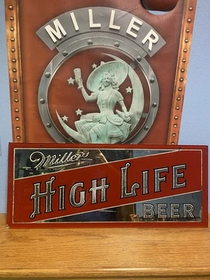 Letrero de cerveza Miller raro Miller Brewing cerveza reverso en vidrio letrero años 30 1940 Foto 1 de 4