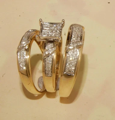 Trio Ring Band Bridal Set Round Cut Moissanite Wedding 14k Yellow Gold Over 2.Ct - Image 1 of 4