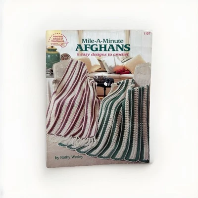 Mile a Minute Afghans Crochet Patterns Leaflet 1107 6 Easy Designs Kathy Wesley - Image 1 of 4