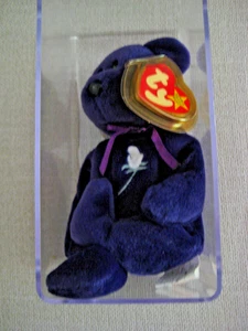 Princess Di Purple Ty Beanie Babies Collectible Bear Heart Tush Tag 1977 w/Case - Picture 1 of 16