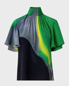 Akris punto New Disco Laser Print Crepe De Chine Blouse $795 , sz 12 US - Picture 1 of 10