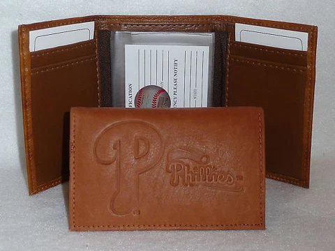 PHILADELPHIA PHILLIES  Leather TriFold Wallet   NEW   brown 2 Cover