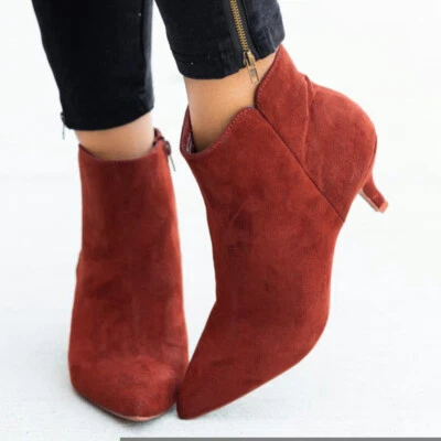 Mujeres Tacones Bajos Medianos Gatito Damas Botines con Cremallera Zapatos Botines Punta Talla Grande Foto 1 de 4