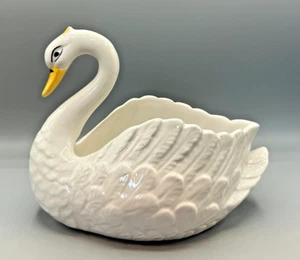 Hand Painted Yellow Bill Swan Decorative Figurine Bowl Planter Made in Portugal - Picture 1 of 9