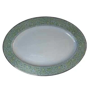 Sango China Boutique 3759 Japan White Mint Green Silver Oval Serving Platter 12" - Picture 1 of 5