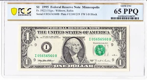 1995 $1 FRN PCGS 65 PPQ - Fancy Serial I05656560B - Rare Mirror-Like Pattern! - Picture 1 of 2