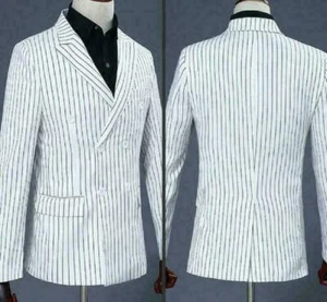 Double breasted Men's Stripe Coat&pants Suits Slim Wedding Formal Blazer Pants - Picture 1 of 11