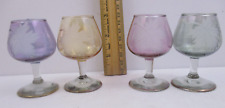 GLASS BRANDY SNIFTER CORDIAL -SET OF 4 MINI ETCHED/CUT GLASS LEAF 2 3/4"(DCJ9)