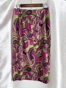 Dolce Apparel Beaded Pink Green Purple Floral Paisley Women's Size S Skirt - Picture 1 of 14