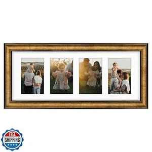 Golden State Art, 8x20 Antique Gold Photo Collage Frame with White Mat displa - Picture 1 of 5