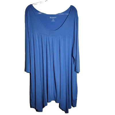 Roaman's Blue Tunic Top Plus Size 22/24 Asymmetric Hem 3/4 Sleeve Soft Stretch - Image 1 of 4
