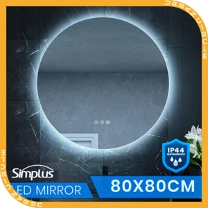 Simplus LED Wall Round Mirror Anti-fog Bathroom Mirrors Makeup Light 80cm - Picture 1 of 11